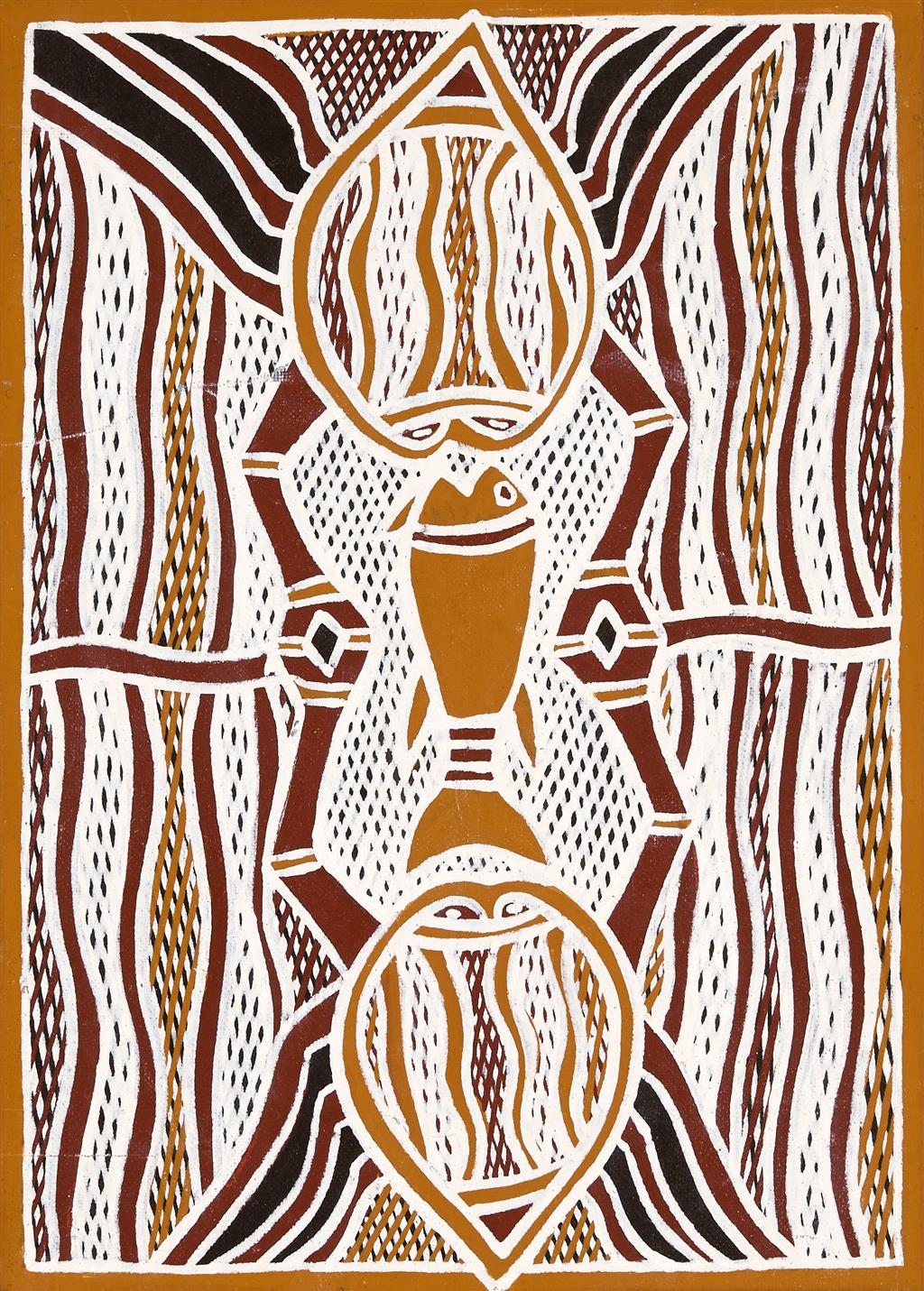 Artwork by Banbapuy Ganambarr, Sand Crab, Made of acrylic on canvas board