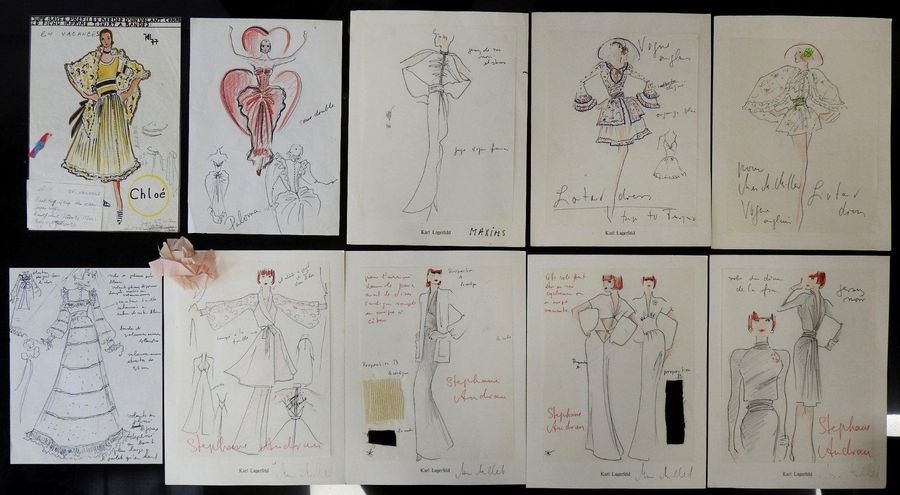 Karl Lagerfeld | Set of nine annotated Haute Couture drawings | MutualArt