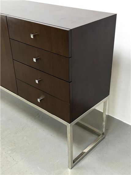 Mitchell Gold | Dark Wood Cabinet on Chrome Square Tube Frame | MutualArt