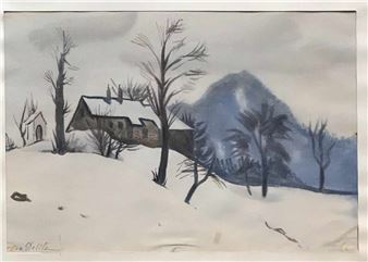 Haus in einer Schneelandschaft - Leo Delitz