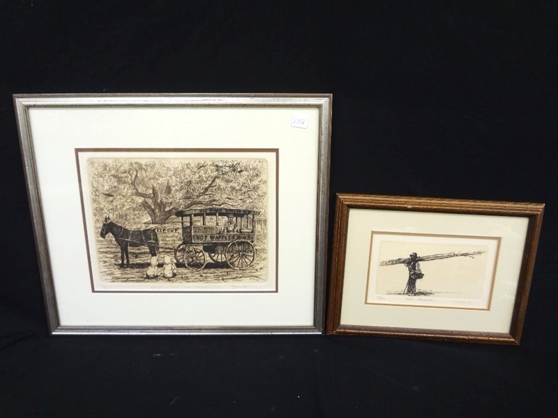 Artwork by David Abel, (2) David Abel Etchings: Pole Peddler, Made of Etchings