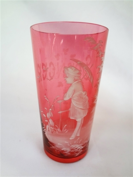 Artwork by Mary Gregory, Antique Mary Gregory Glass: 3 Cups, Made of Glass