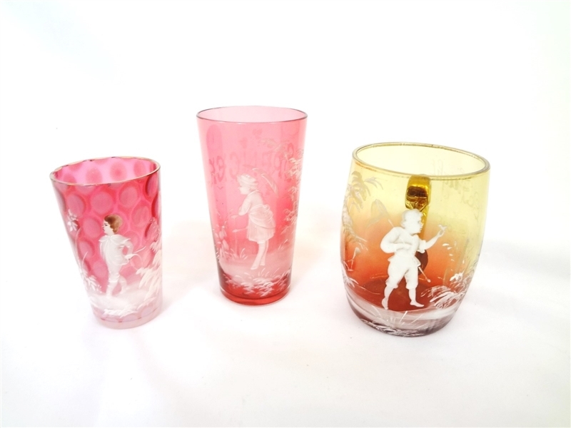 Artwork by Mary Gregory, Antique Mary Gregory Glass: 3 Cups, Made of Glass