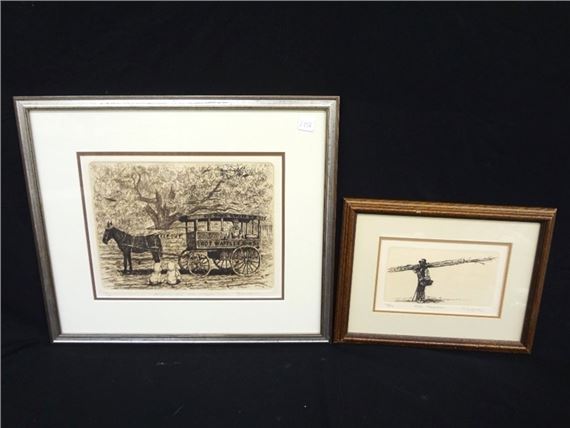 (2) David Abel Etchings: Pole Peddler by David Abel