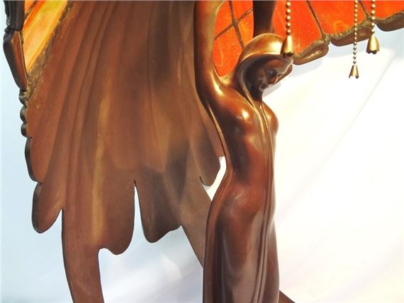 Peter Behrens | Myeda Tiffany Style Flying Lady Bronze Table Lamp