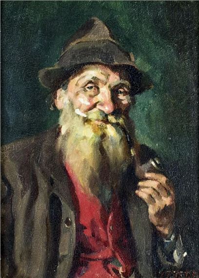 Portrait of Old Man with Pipe - Olga Blitz
