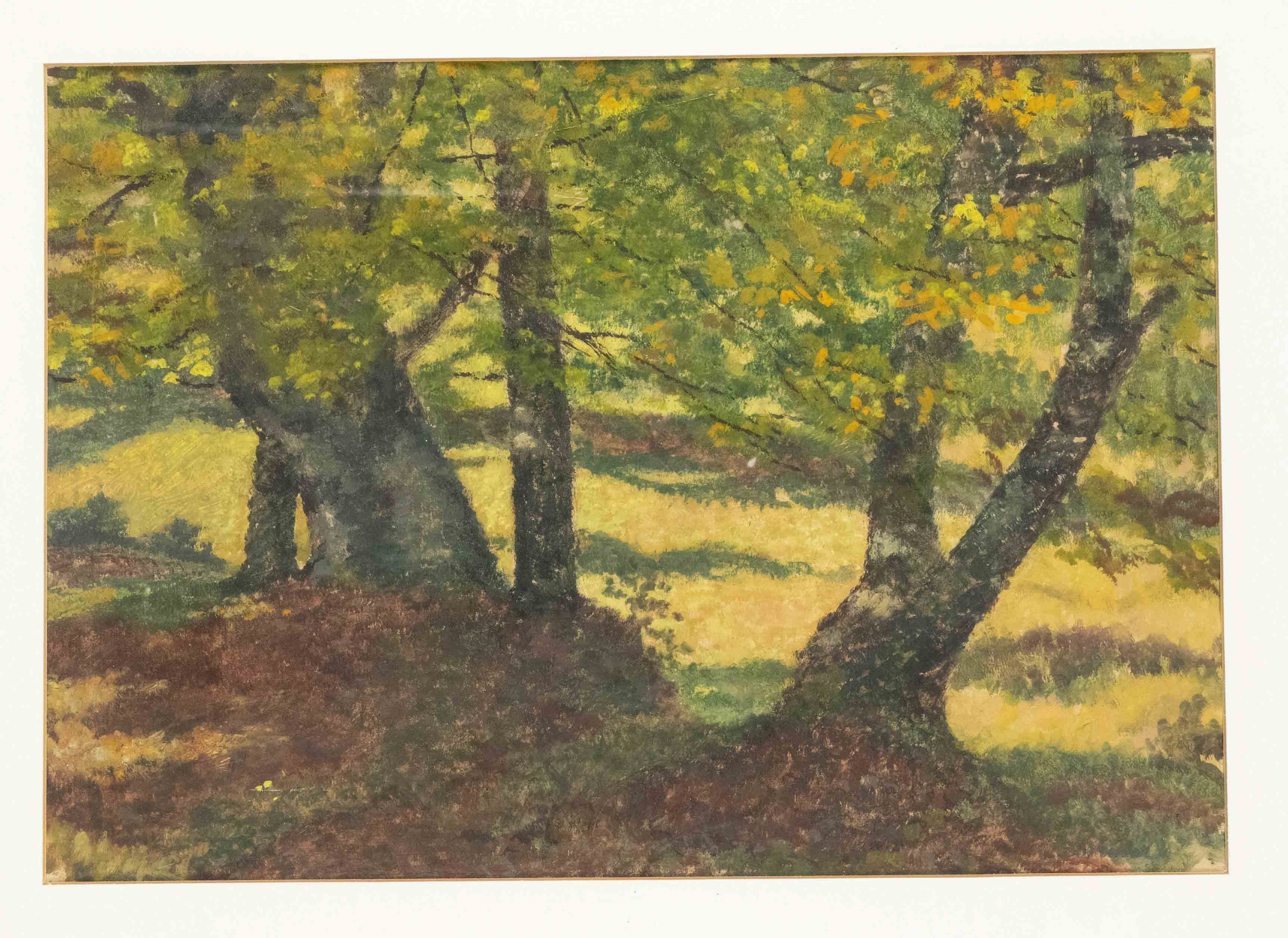 Artwork by Max Moser, Autumnal forest, Made of tempera on paper
