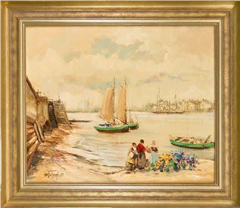 Harbour scene with flower sellers - Walter Bohnefeld