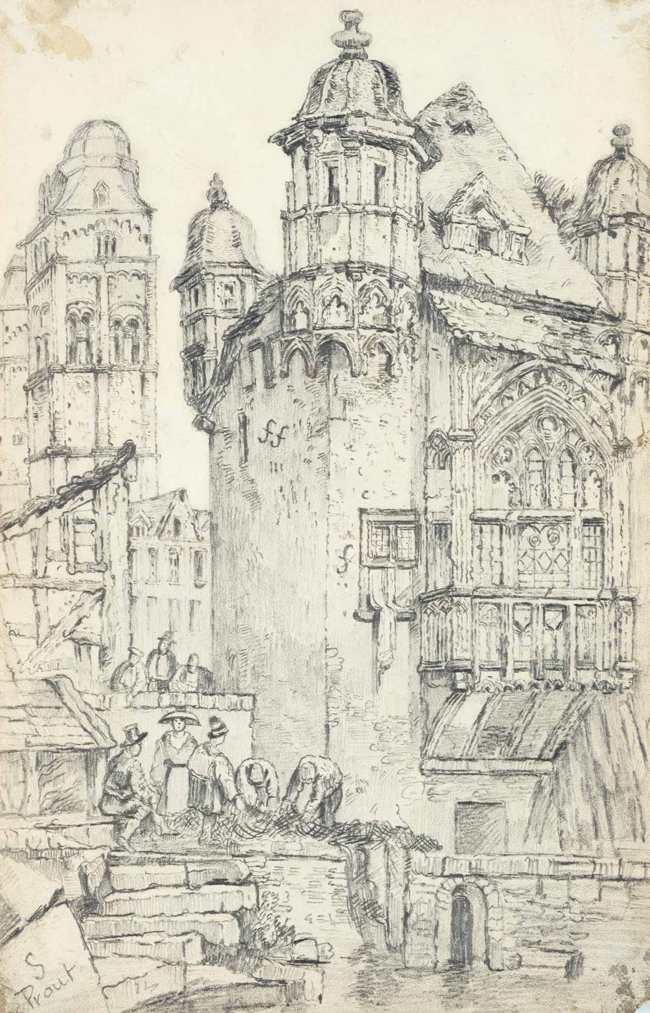 Samuel Prout | Group of 6 drawings with detailed views of Liège and ...