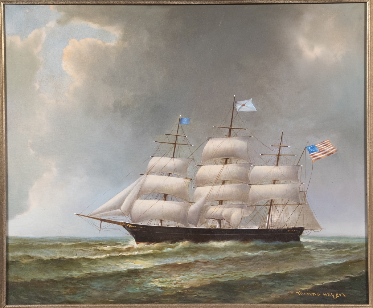 Thomas Hagen | American Sailing Ship Underway in a Rising Sea | MutualArt