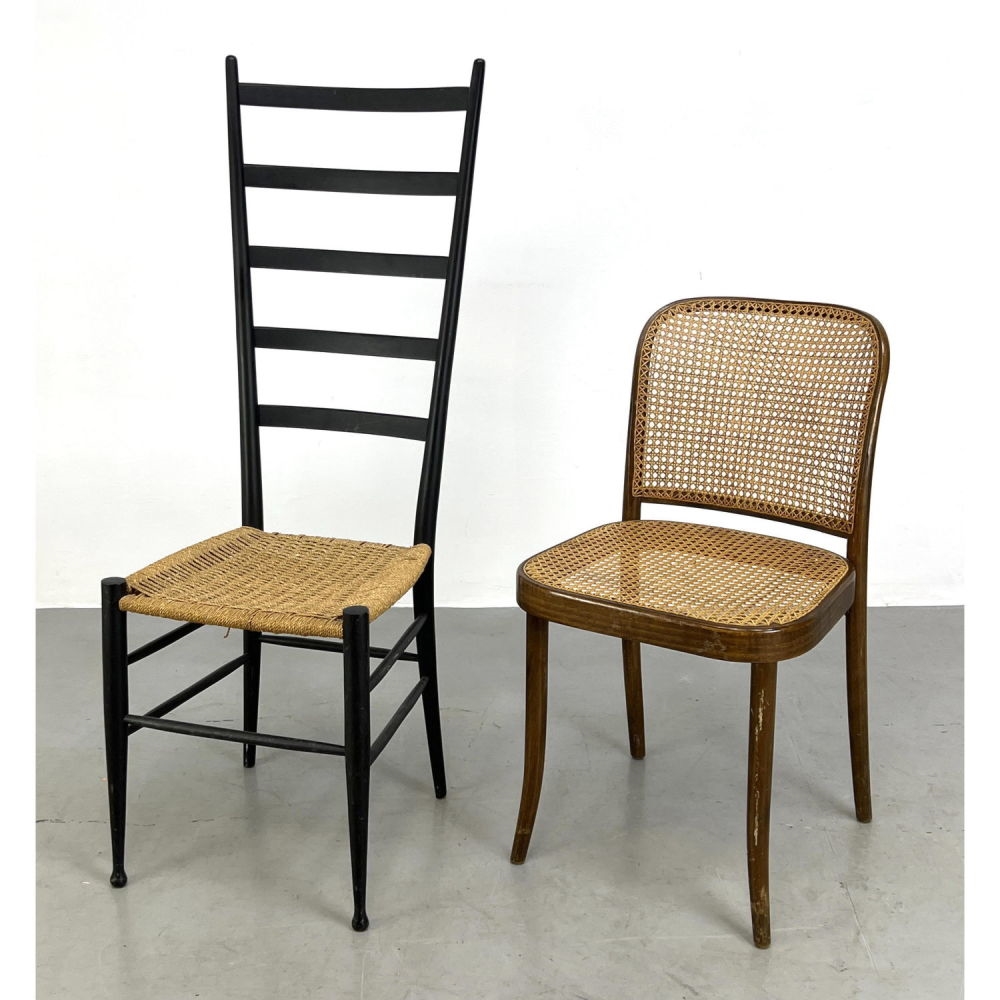 Chairs - Ponti style ladder back; Cane chair. by Josef Hoffmann