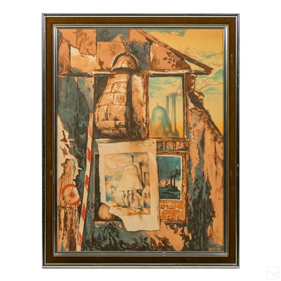 A study of pears modeled in various Surrealist forms. by Samuel Bak