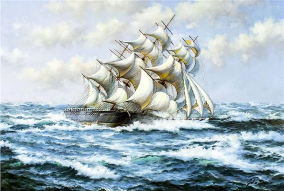 Sail Ship in Rough Seas by John Davis