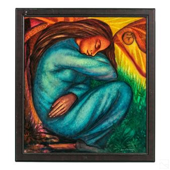 Portrait of a woman in a blue dress - Julio Susana