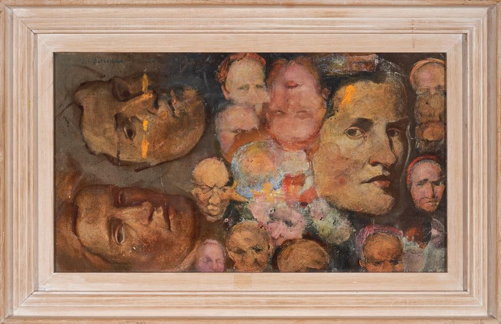 Artwork by Jean Parker Sutherland, Faces, Made of oil on board