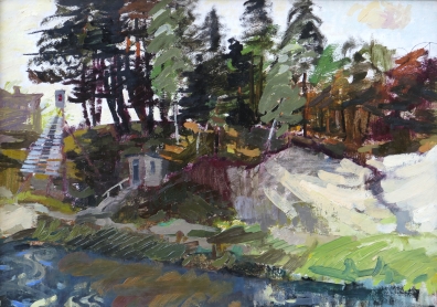 Artwork by Jānis Pauļuks, Ainava, Made of oil on cardboard