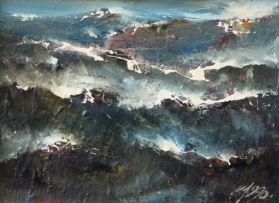 Artwork by Imants Melderis, Jūras bangas, Made of oil on cardboard