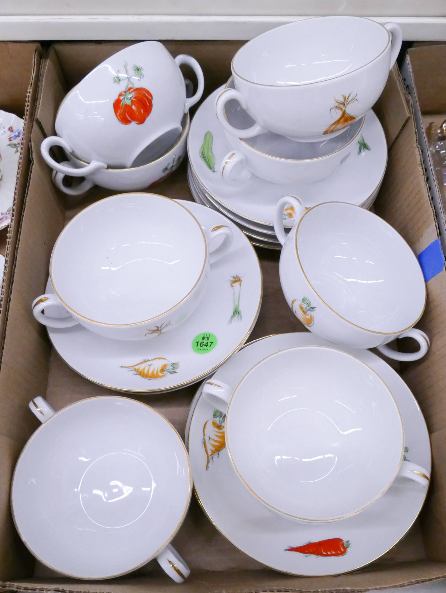 Pierre Bouillon Set Bavarian Vegetable Bouillon Cup Saucers MutualArt