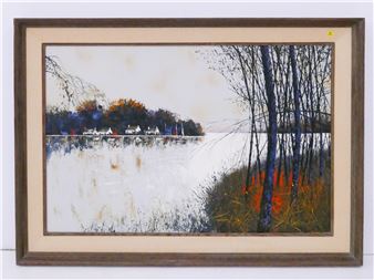Candelas 'River Banks' Oil on Canvas Framed- 30x42'' - Candelas