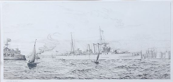 - Gunship returning to harbour by Harold Wyllie