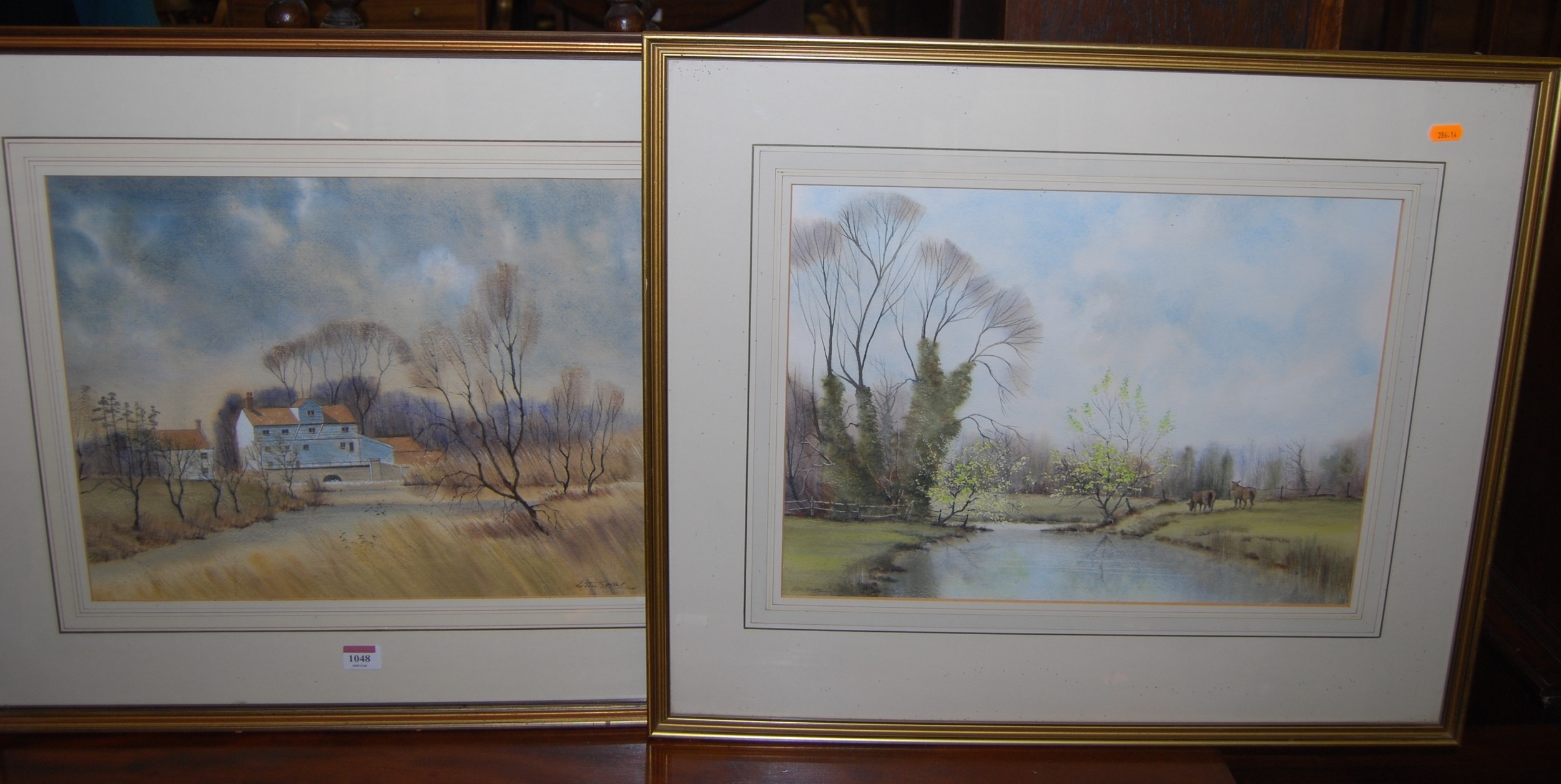 Artwork by Peter Solly, Peter Solly - Pair; Spring near Lyng and Elsing Mill, Made of watercolours