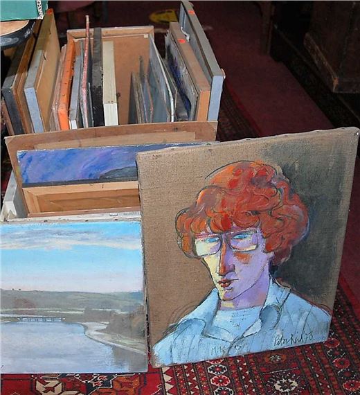 A box of assorted original modern artworks