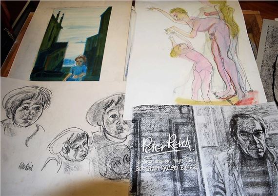 A tray of assorted drawings and sketches