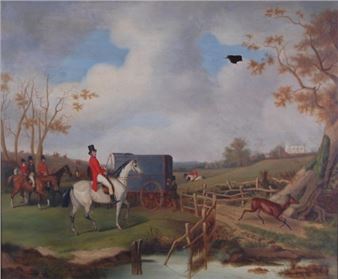 - Extensive landscape with huntsman upon horseback - Richard Denew