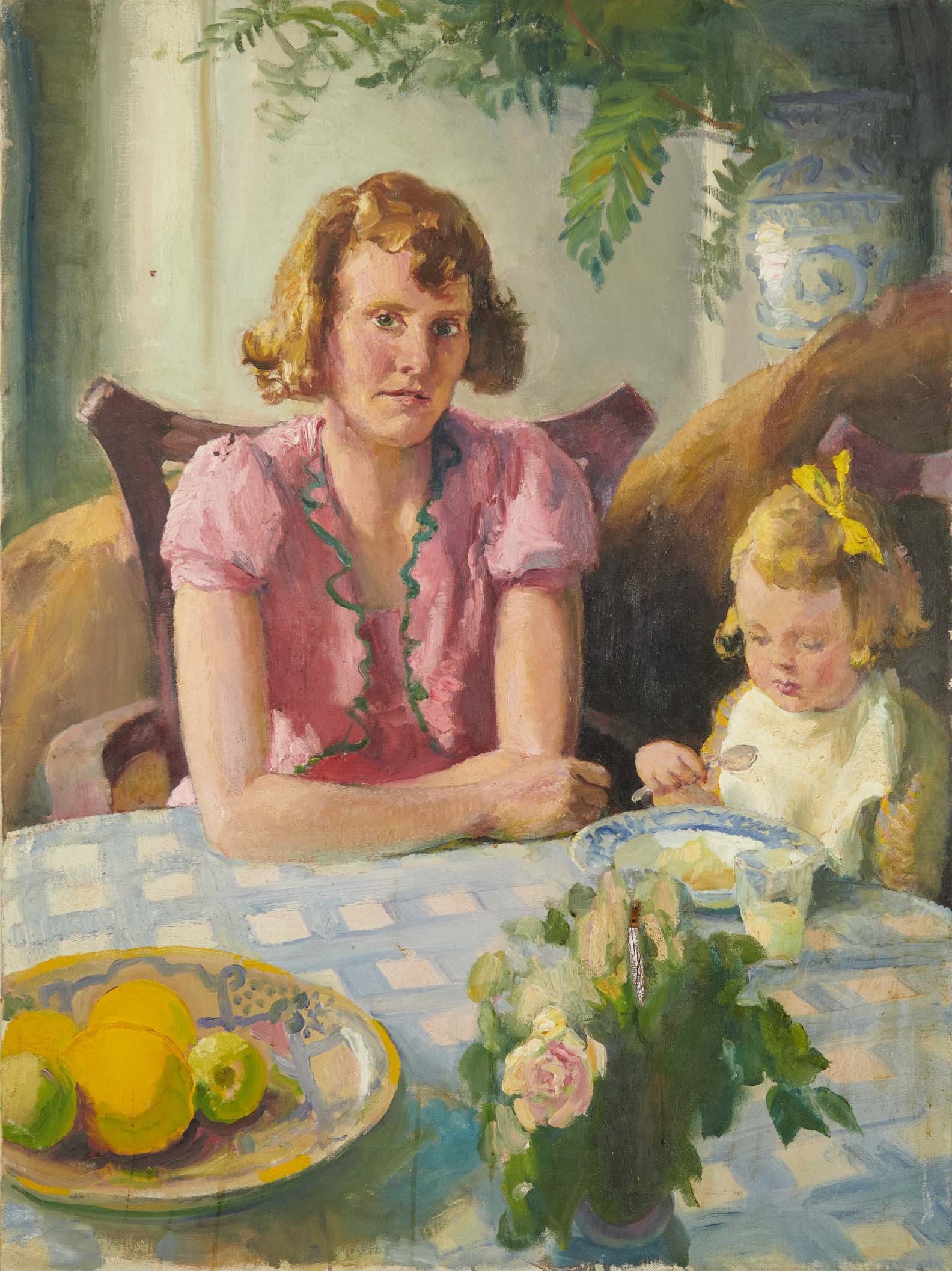 The artist's wife and daughter in an interior