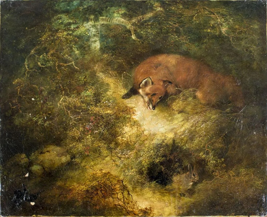 George Armfield | Fox Chasing Rabbit (1861) | MutualArt