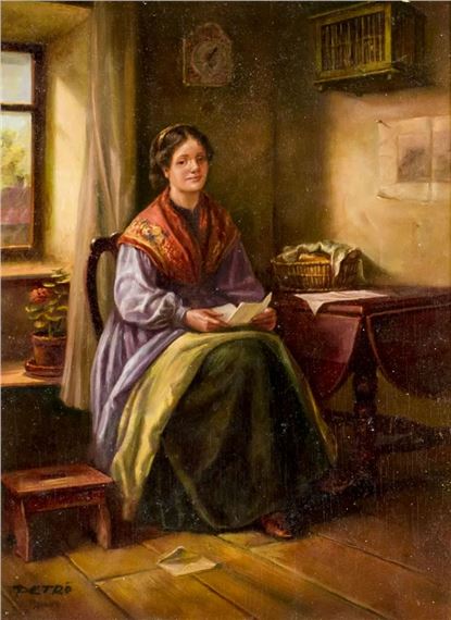 Woman Reading Letter by European School, 20th Century