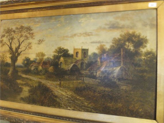 British School, 19th Century | Rural village with figure on path in ...