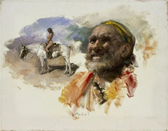 Oriental Man and Nude Woman on Horse by Maurizio Gorraci