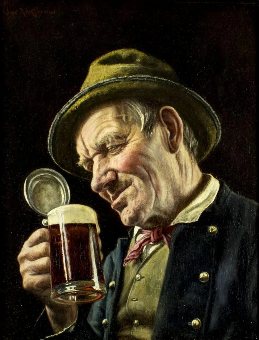 Artwork by Max Kaufmann, Portrait of Man with Beer Mug, Made of oil on board