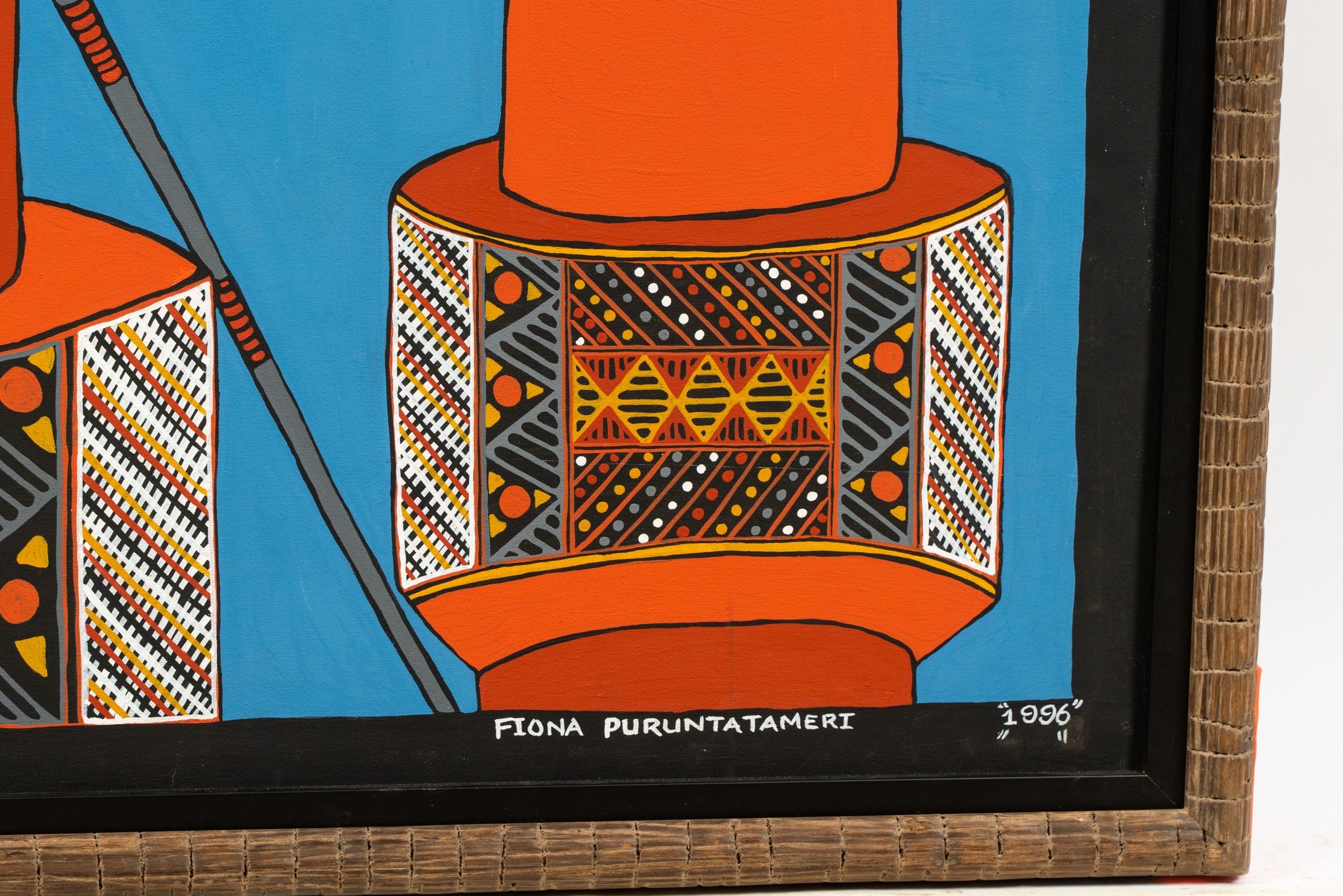 Artwork by Fiona Puruntatameri, Pukamani Poles & Numariyaka, Made of Acrylic on canvas