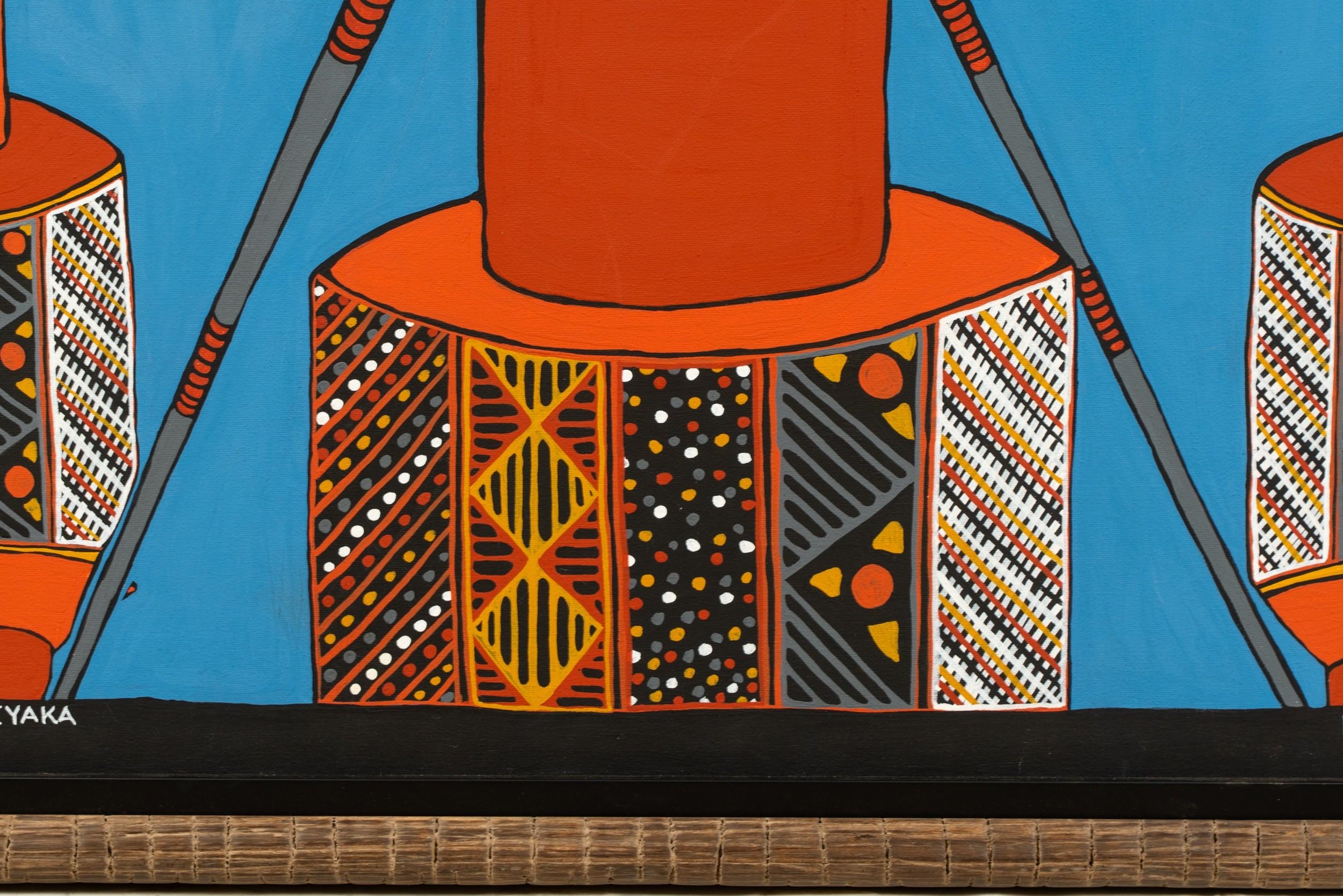 Artwork by Fiona Puruntatameri, Pukamani Poles & Numariyaka, Made of Acrylic on canvas