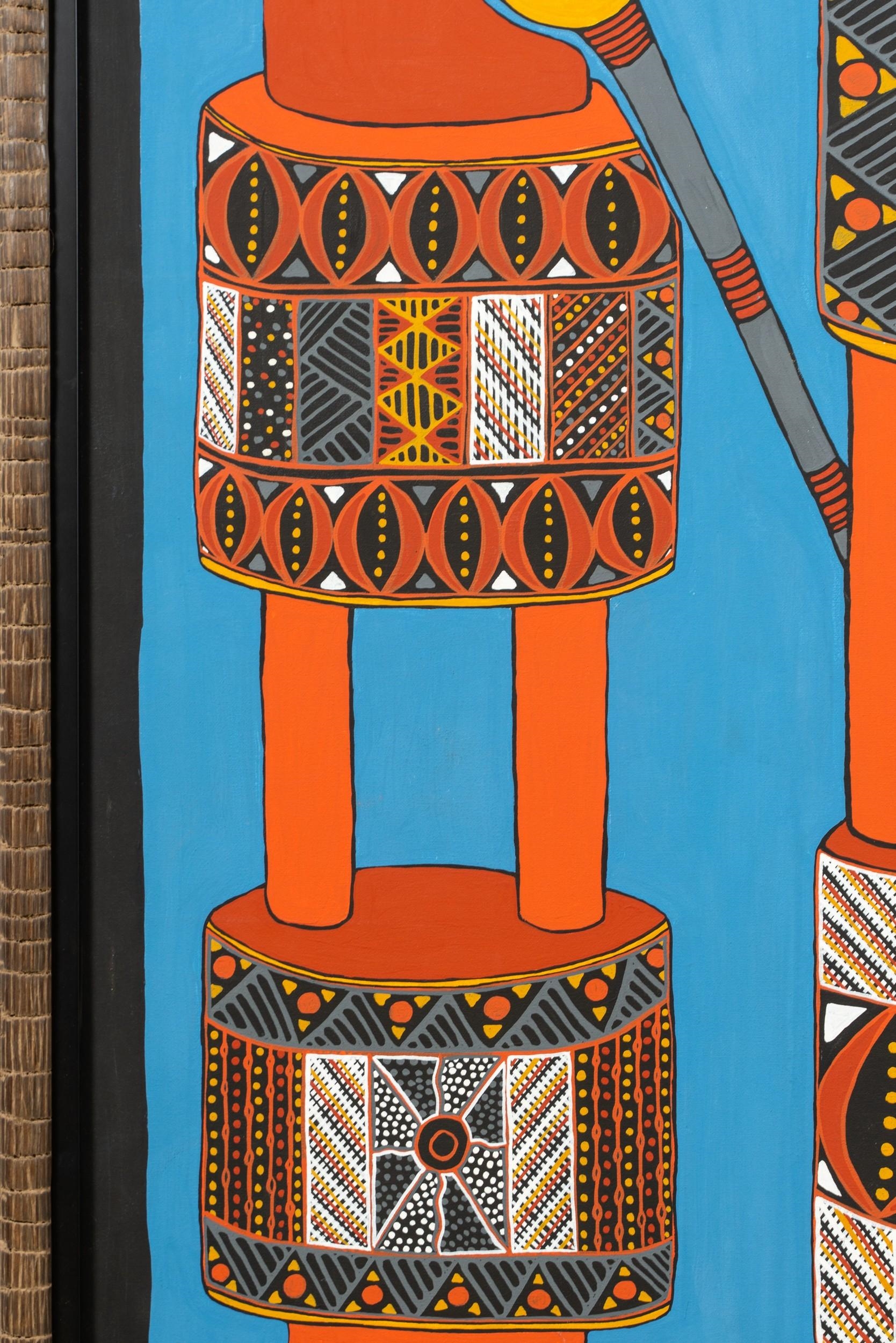Artwork by Fiona Puruntatameri, Pukamani Poles & Numariyaka, Made of Acrylic on canvas