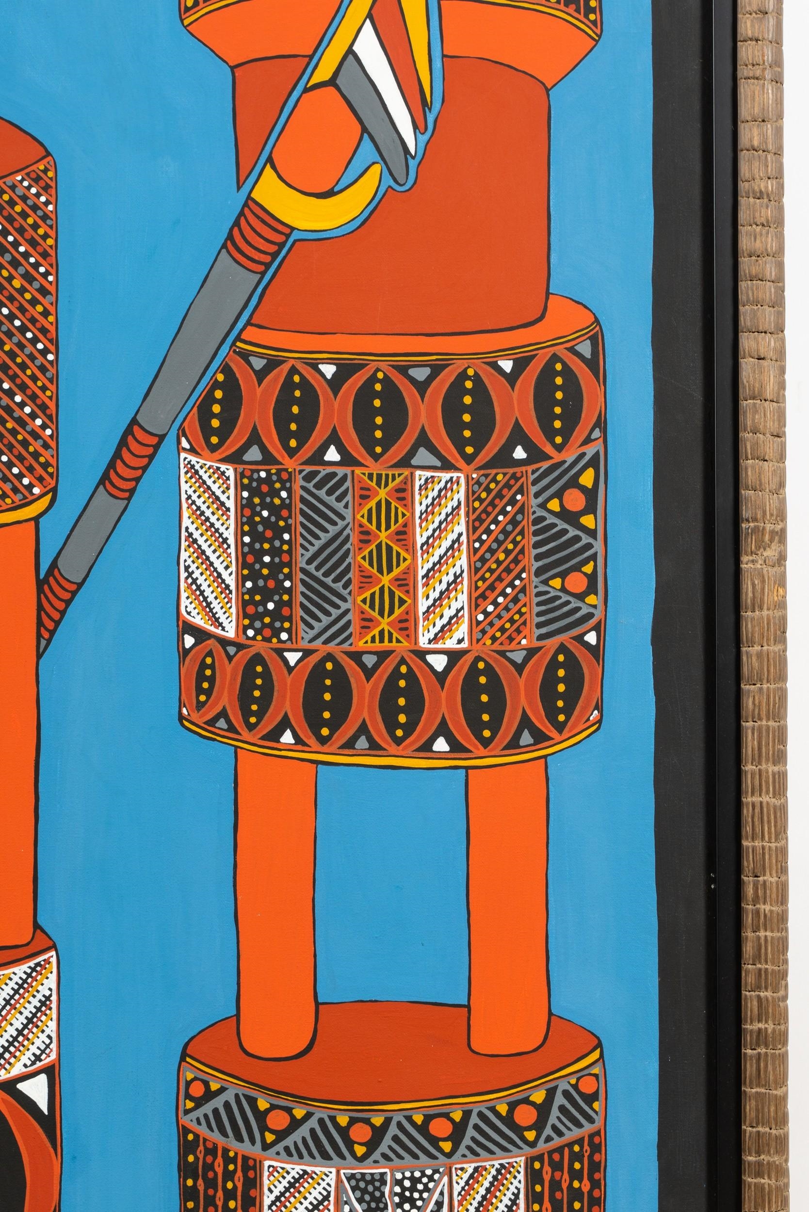 Artwork by Fiona Puruntatameri, Pukamani Poles & Numariyaka, Made of Acrylic on canvas