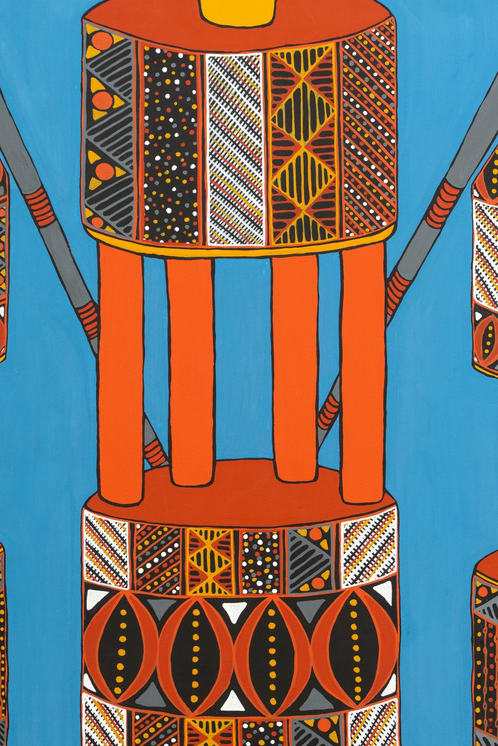 Artwork by Fiona Puruntatameri, Pukamani Poles & Numariyaka, Made of Acrylic on canvas