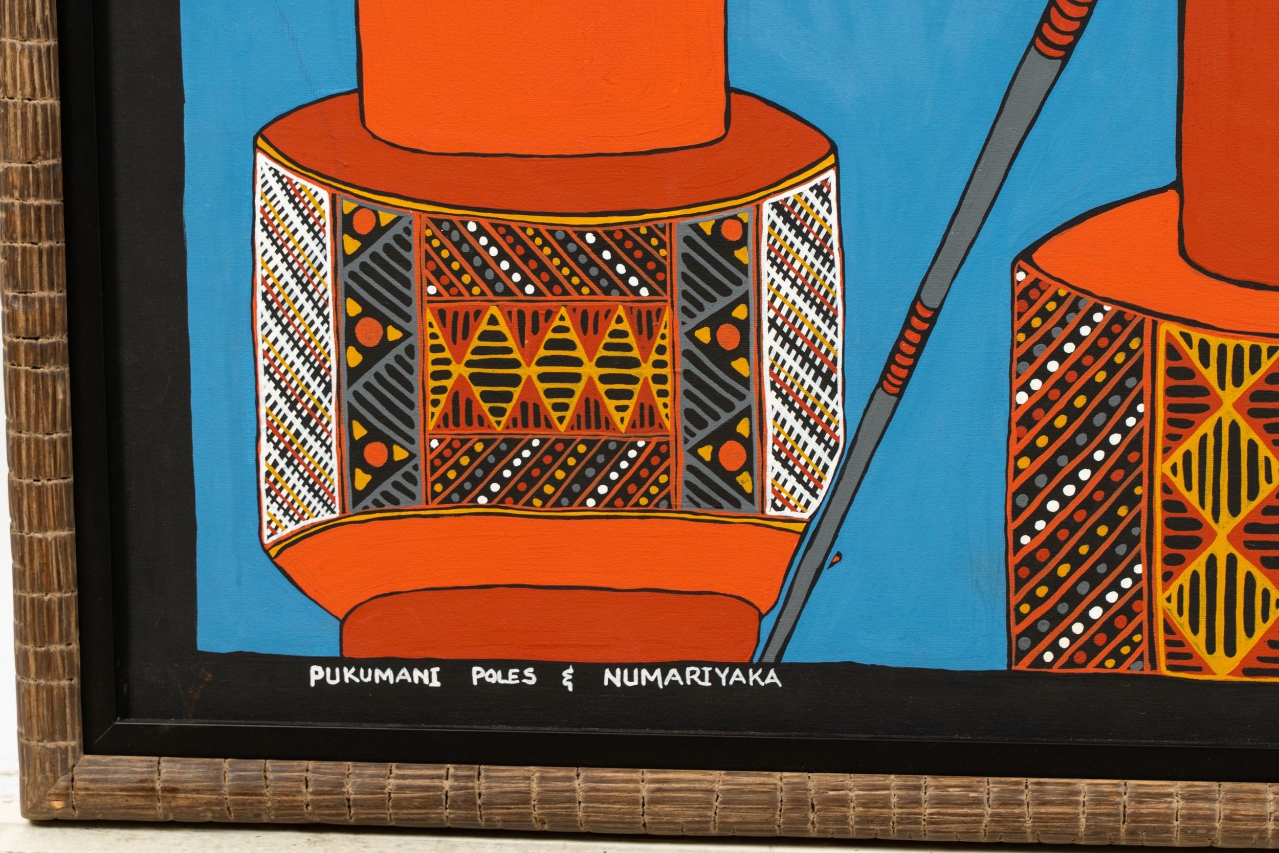 Artwork by Fiona Puruntatameri, Pukamani Poles & Numariyaka, Made of Acrylic on canvas