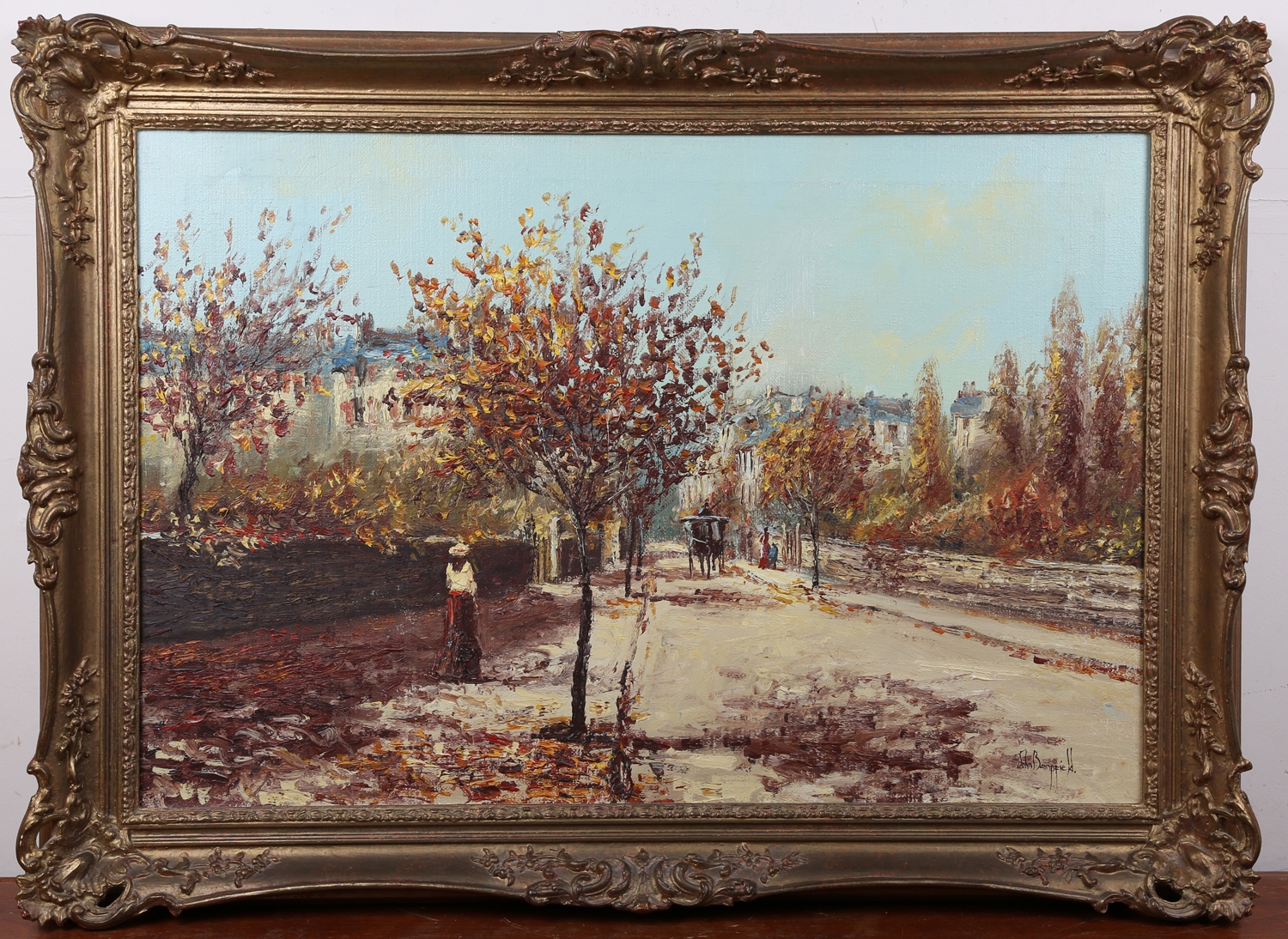 John Bampfield French Treelined Avenue with Figure and Horse and