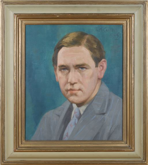 Portrait of a Gentleman wearing a Tie and Pinstriped Jacket by Edward Kenneth Center