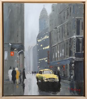 New York City Street Scene with Yellow Cab, - Chris Dolling
