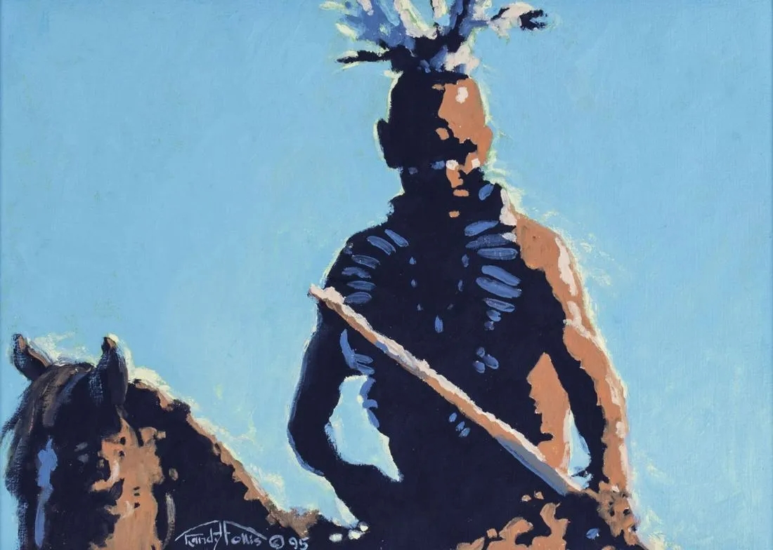 Artwork by Randy Follis, Pawnee Warrior on Horseback, Made of oil on canvas board