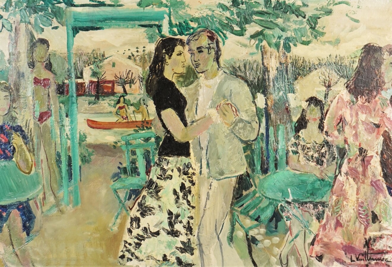 Artwork by Louis Vuillermoz, Pas de danse à la guinguette, Made of Oil on canvas