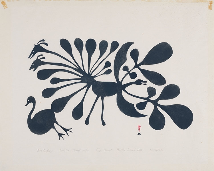 Artwork by Kenojuak Ashevak, Bird Fantasy, Made of sealskin stencil on paper