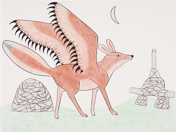 Winged Animal and Crescent Moon by Kenojuak Ashevak, 2003