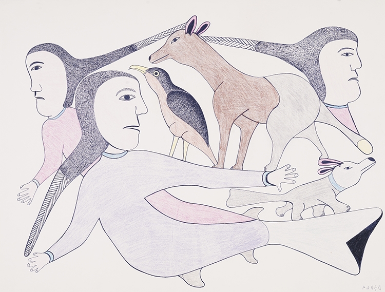 Artwork by Kenojuak Ashevak, Grouping of Figures, Made of mixed media on paper