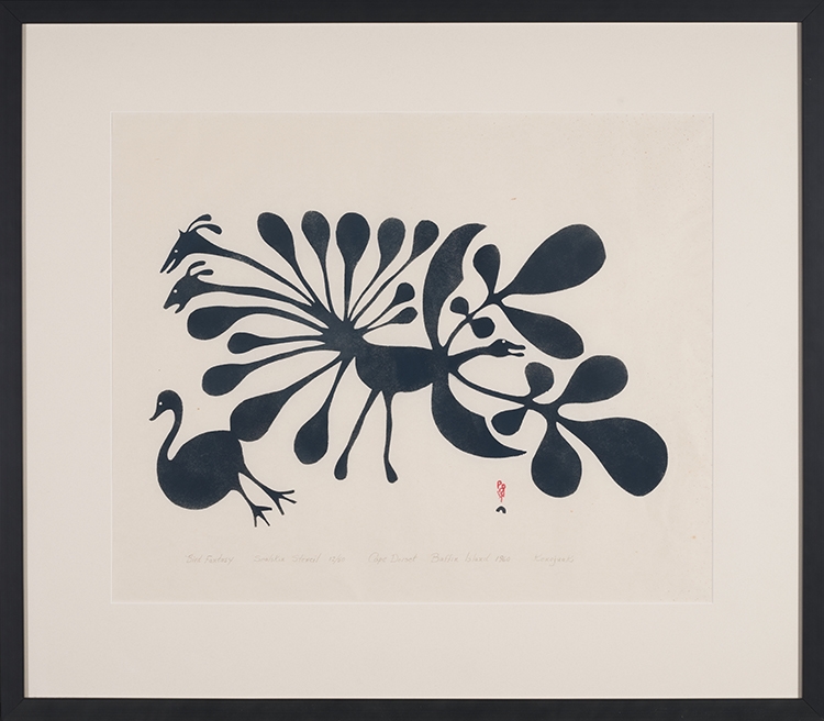 Artwork by Kenojuak Ashevak, Bird Fantasy, Made of sealskin stencil on paper