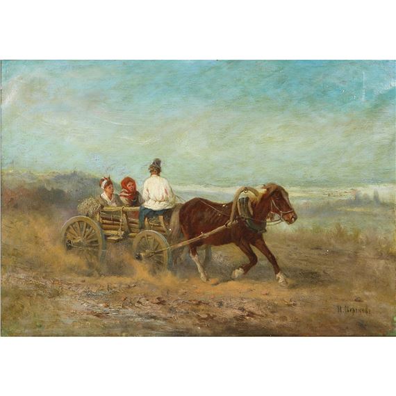 Bauern mit Pferdefuhrwerk by Nikolai Svertschkoff Sverchkov